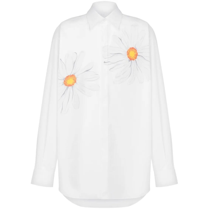 Moschino Hemd Floral Print White Cotton Poplin Shirt White