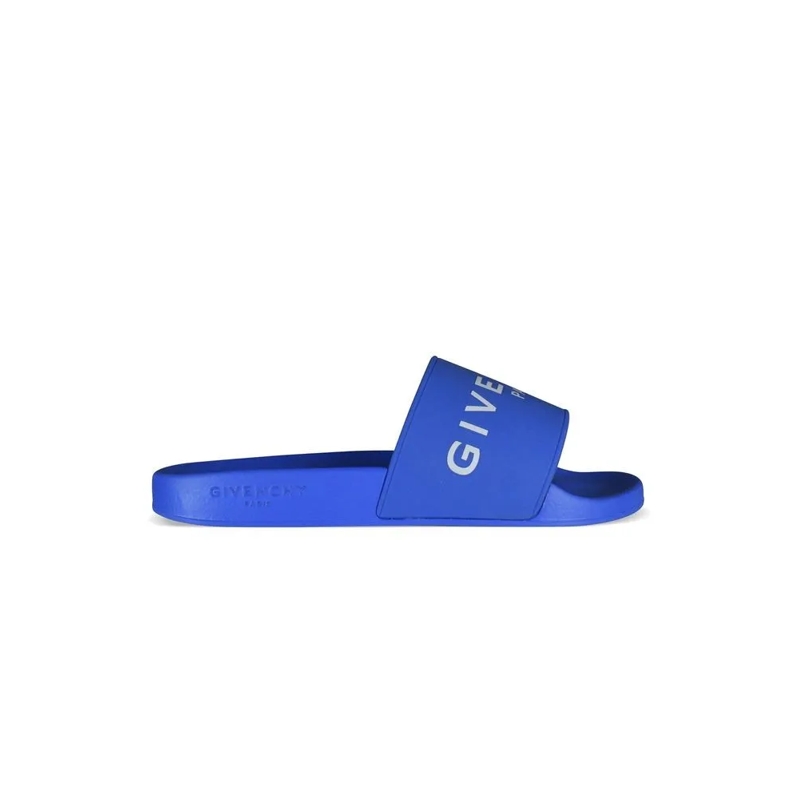 Givenchy Loafer Wide Strap Blue Slides With Embossed Logo Blue