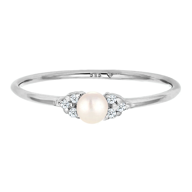 Elli Diamantring Ring Verlobung Perle Diamant (0.03 ct.) 585 Weißgo weiss(Image 2)