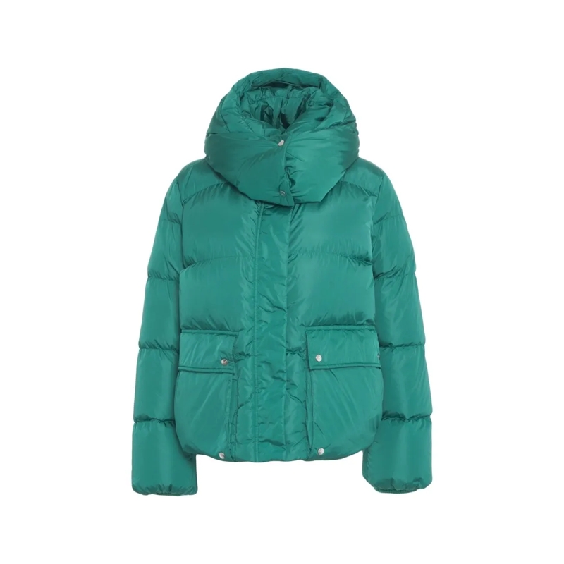 Add  Quilted Puffer Jacket With High Padded Collar Green
