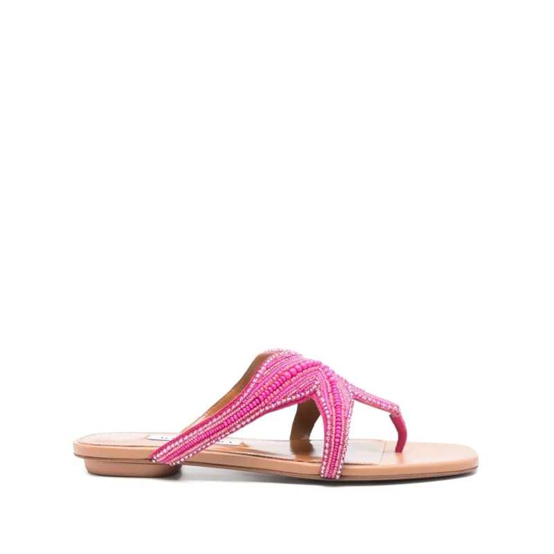 Aquazzura Sandalen Bead-Embellished Fuchsia Pink Flat Sandals Pink
