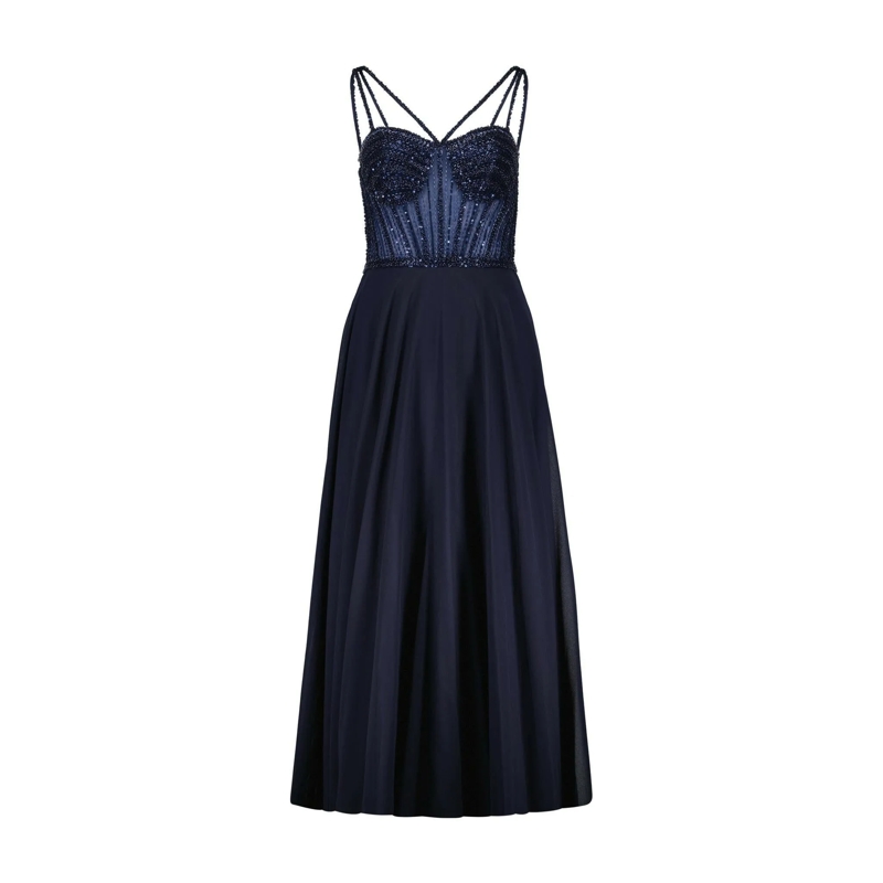 SWING Maxikleid Cocktailkleid mit Paillettenbesatz blau