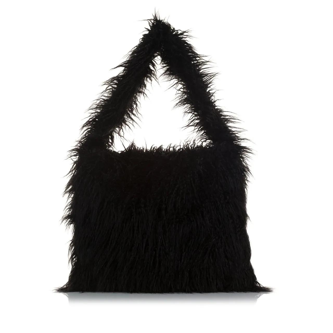 Stella Mccartney Hobo bags 2021 x Ed Curtis Faux Fur Shoulder Bag in zwart