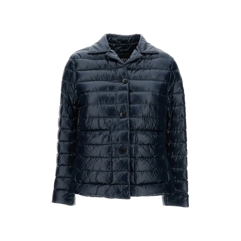 Herno  Quilted Blue Down Jacket With Button Fastening Blue