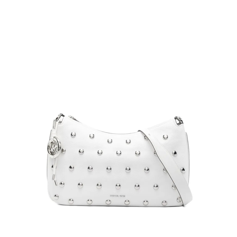 MICHAEL Michael Kors Sac à bandoulière White Leather Shoulder Bag With Silver-Tone Studs White