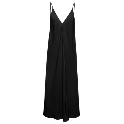 Jil Sander Black Calf Lenght V-Neck Slip Dress, With Full Ski Black 
