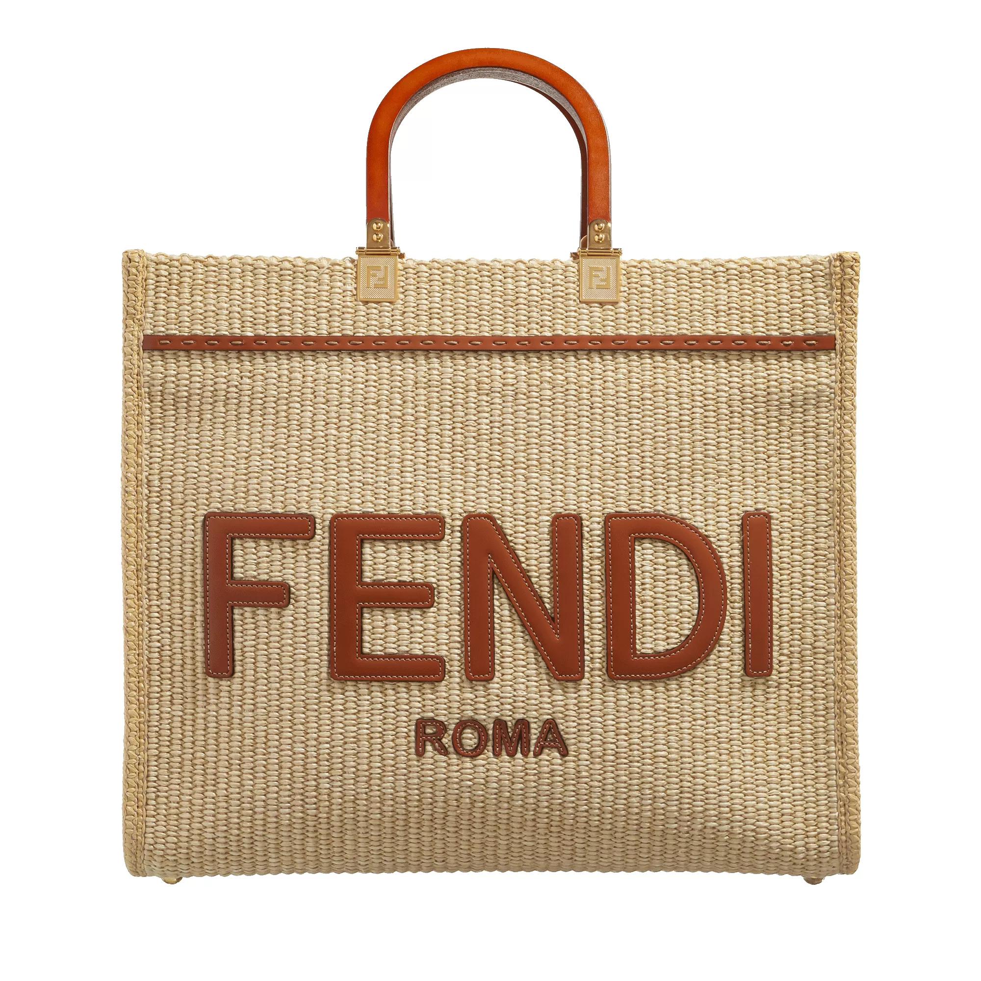 Fendi Medium Sunshine Tote Bag Raffia Alchemy/Brandy | Tote