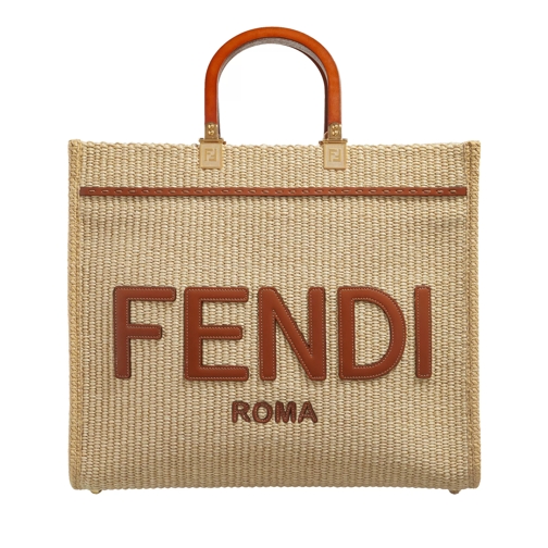 Fendi Medium Sunshine Tote Bag Raffia Alchemy/Brandy Rymlig shoppingväska