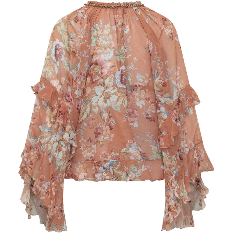 Zimmermann Bluse Blusa in Chiffon Floreale con Balze rose(Image 2)