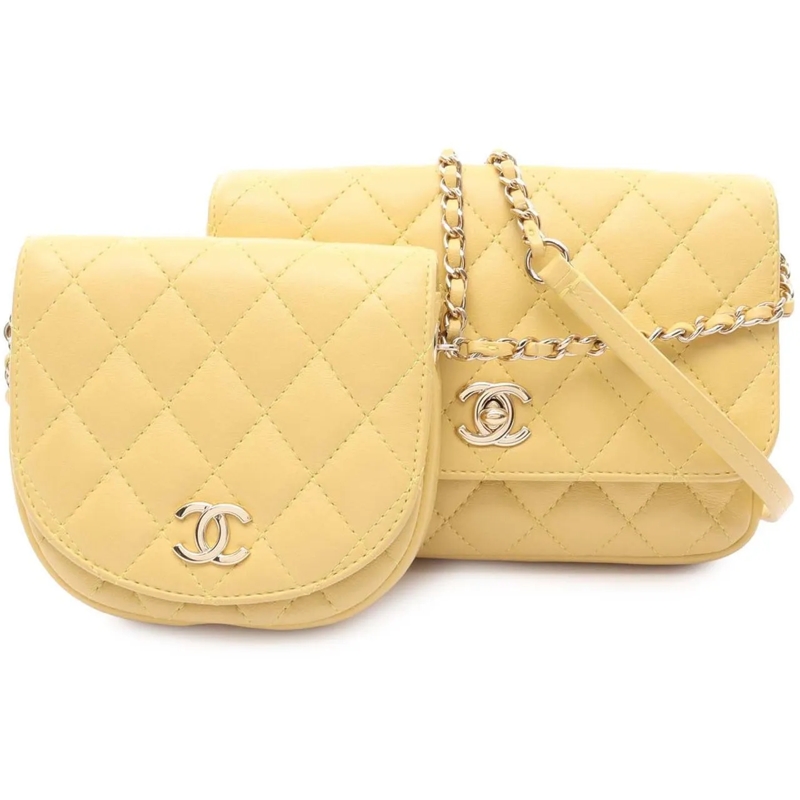 Chanel Sac à bandoulière Quilted Lambskin Side Packs Flap gelb