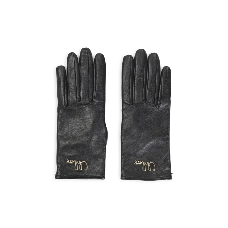 Chloé Handschuhe Black Lamb Leather Gloves With Brass Logo Detail Grey