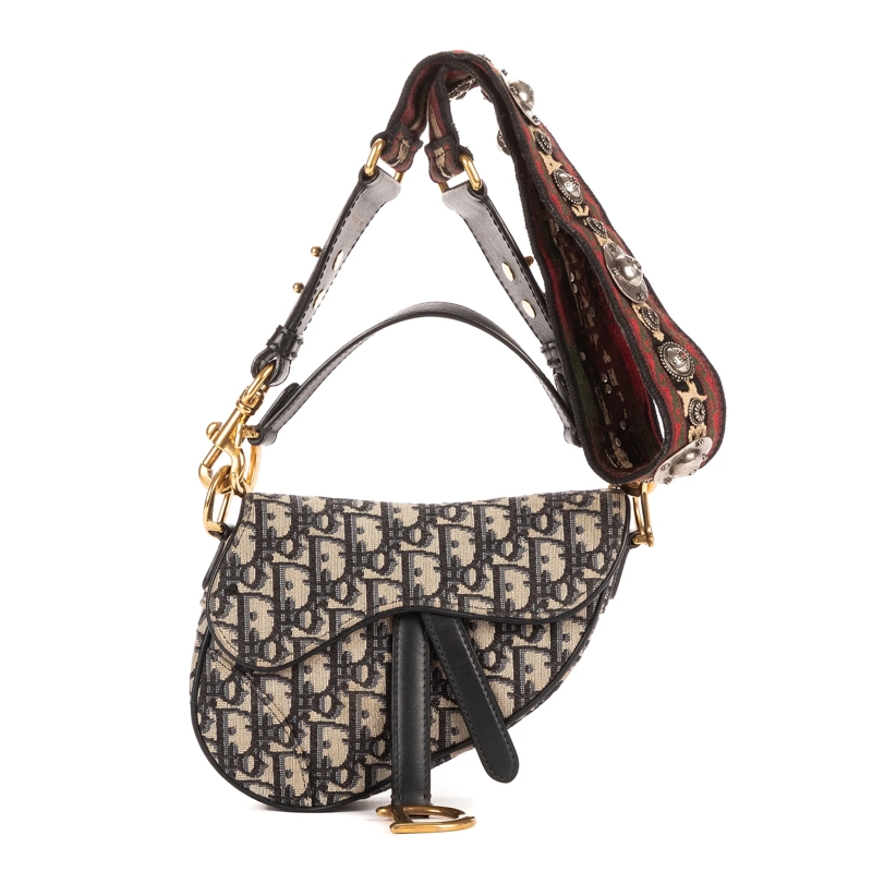 Christian Dior Crossbody Bag Oblique Saddle Mini marineblau