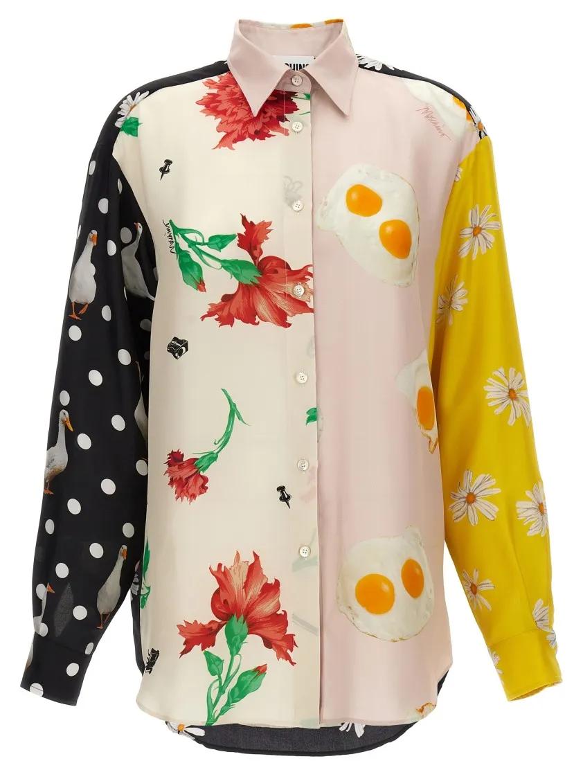 Thumbnail - Moschino - Patchwork Print Silk Shirt - Größe 42 - bunt