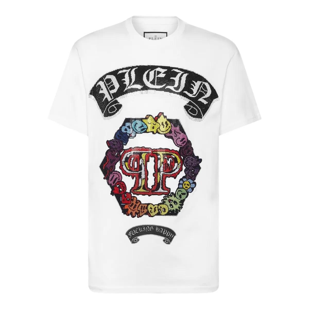 Thumbnail - Philipp Plein - T-Shirt Round Neck Ss Strass Smile - Größe XL - weiß