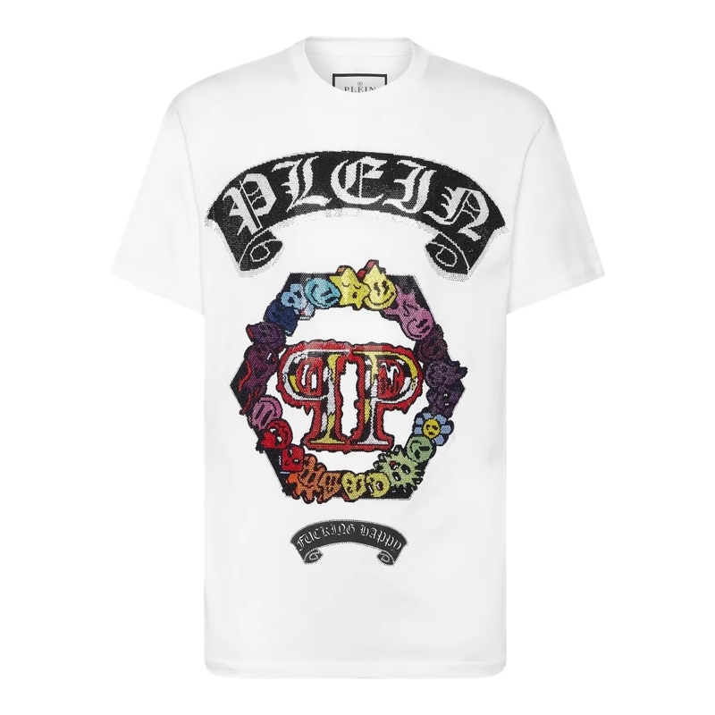 Philipp Plein T-Shirt T-Shirt Smile Mit Schmucksteinen weiss
