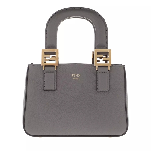 Fendi Logo Shoulder Bag Leather Grey Rymlig shoppingväska