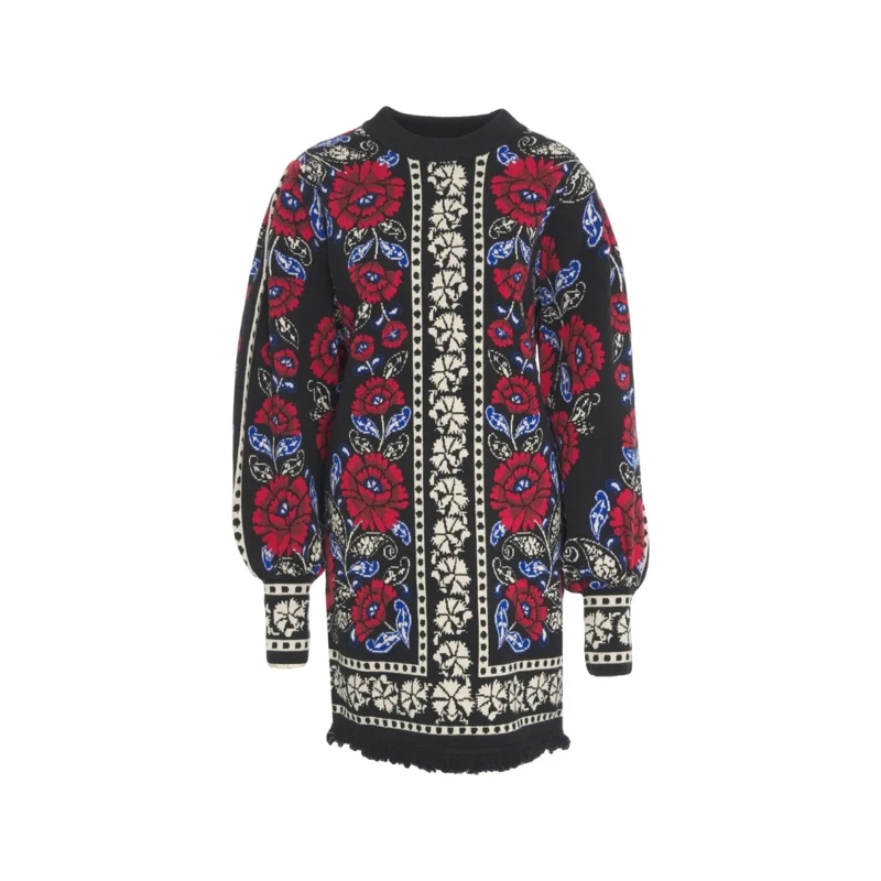 Farm Rio Minikleid Floral Knit Dress Burgundy