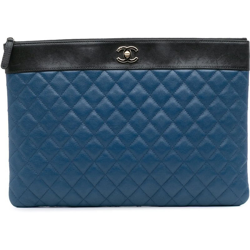 Chanel Clutch Large Bicolor Sheepskin Mademoiselle Zip Clutch blau
