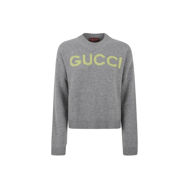 Gucci Pullover Wool Knit Sweater With Contrasting Logo Grey