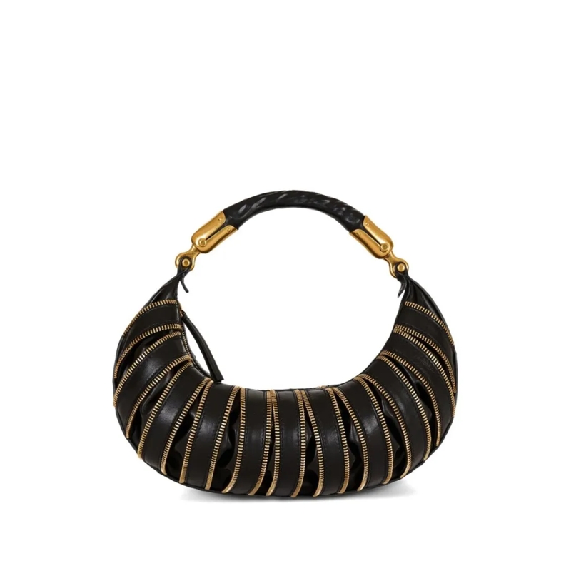 Balmain Schultertasche Curved Black Calfskin Leather Bag Black