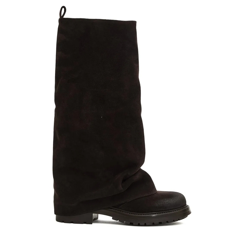 Strategia Bottes Slouchy Black Suede Tall Boots With Folded Cuff An Black