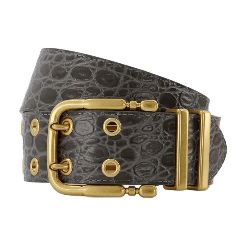 By Far Riem Duo Belt - Grey - Croc Leather Grey