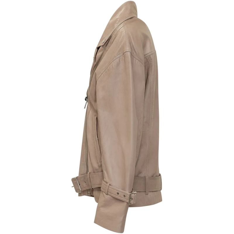 Pinko Veste en cuir Giacca Biker Candy con Cintura e Zip beige(Image 3)