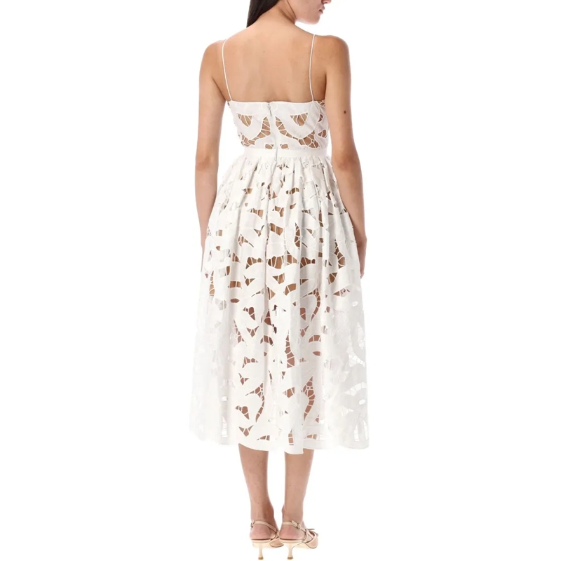 Self Portrait Midi-jurk Bow Embroidered Midi Dress White