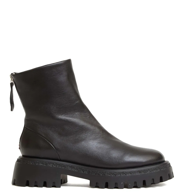 Halmanera Laarzen Black Leather Ankle Boot With Back Zip Black
