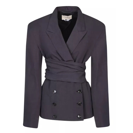 Quira Belted Wrap Jacket In Textured Fabric Blue 