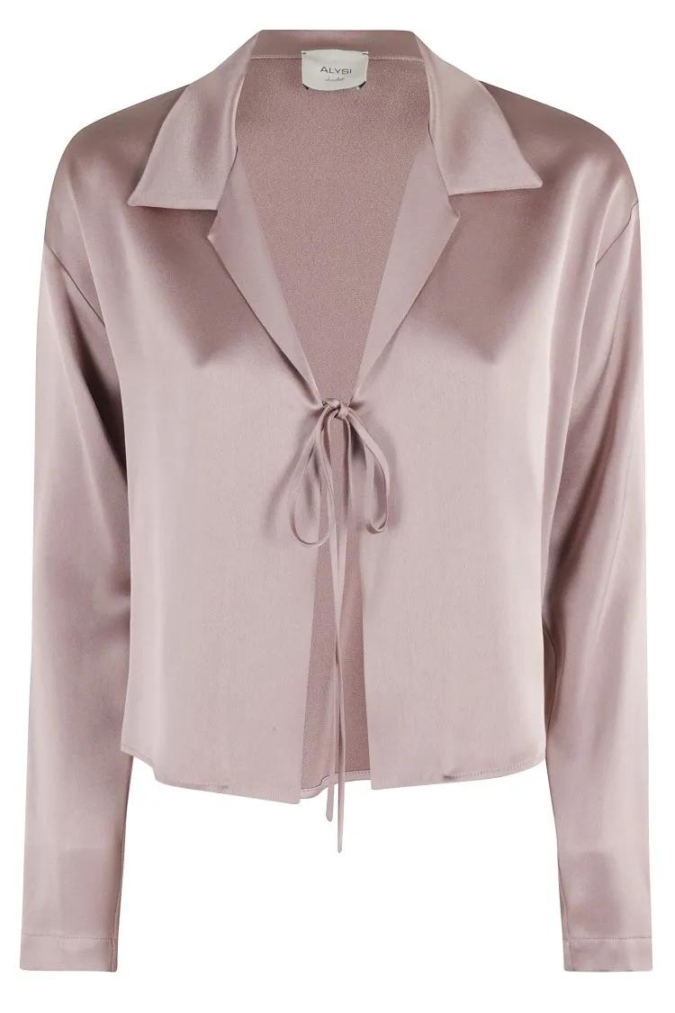 Thumbnail - Alysi - Liquid Satin Tie-Closure Shirt - Größe 44 - pink