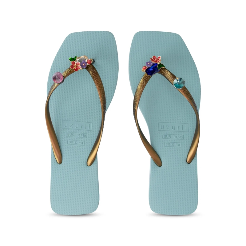 UZURII Flip Flops flip flop Flore Square ocean(Image 22)