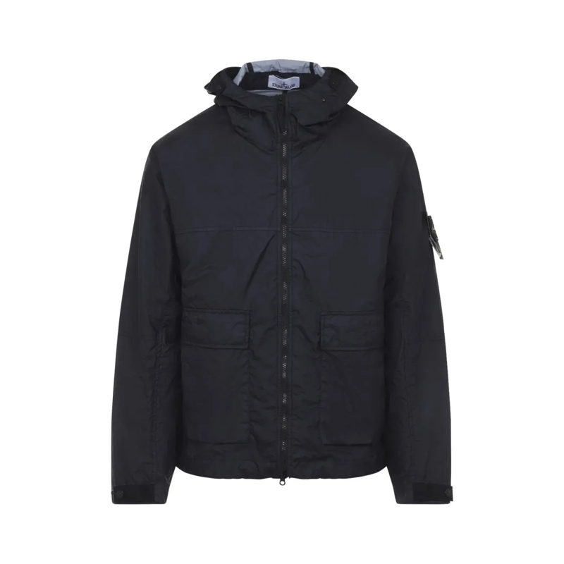 Stone Island Parka Contemporary Black Polyamide Coat With Hood Blue
