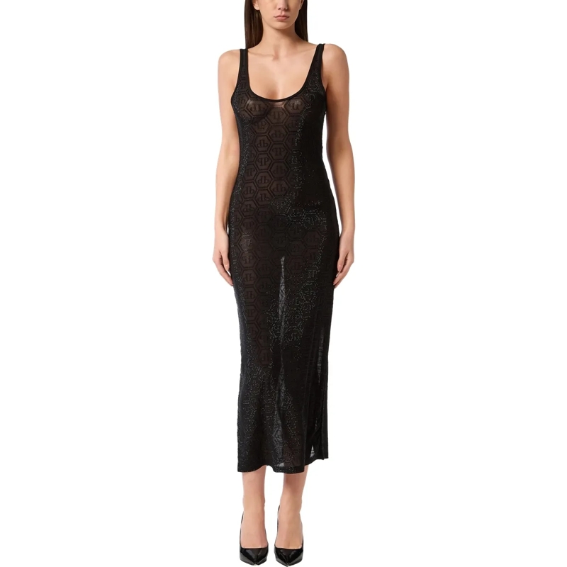 Philipp Plein Maxikleid Langes Tank-Kleid Monogram Mit Schmucksteinen schwarz(Image 3)