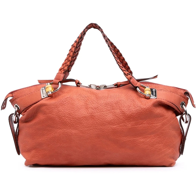 Gucci Shopper Medium Leather Bamboo Bar Tote orange