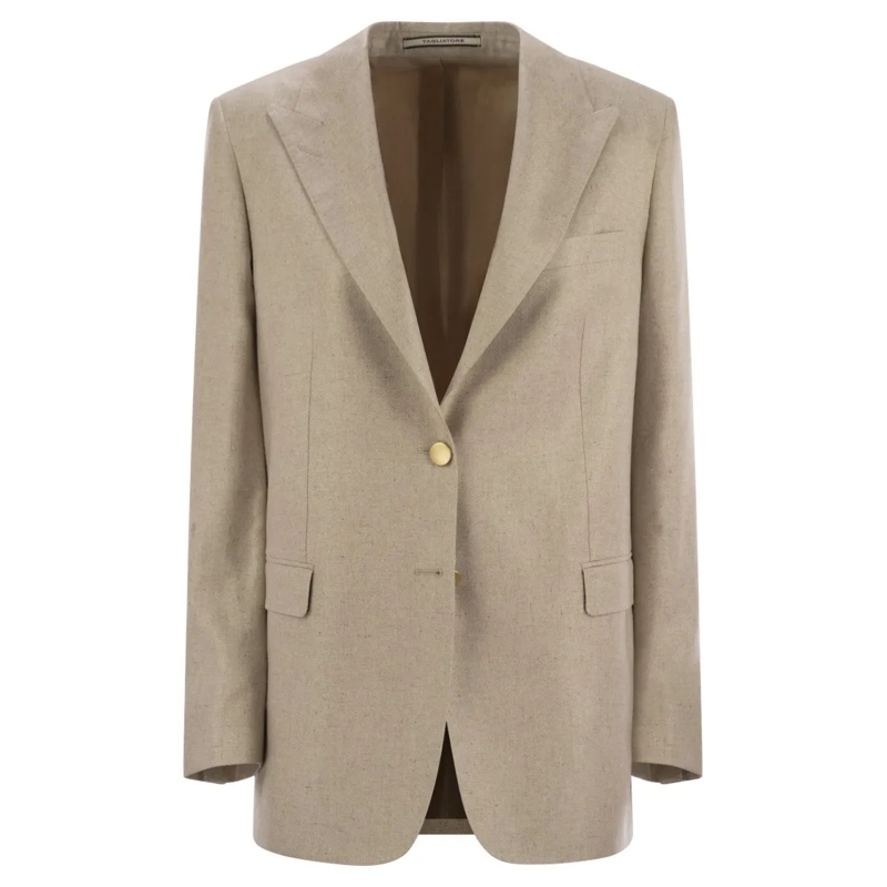 Tagliatore Blazer Silk Two-Button Jacket With Patch Pockets Neutrals