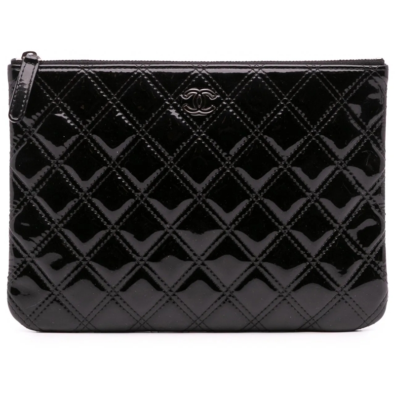 Chanel Pochette Medium Quilted Patent O Case Clutch schwarz