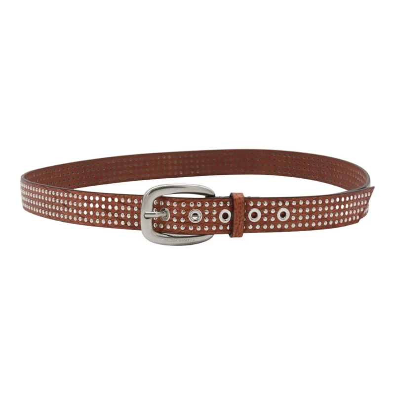 Golden Goose Riem Brown Leather Belt With Silver Stud Embellishments Red