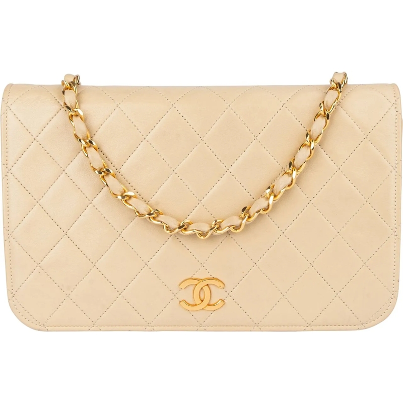 Chanel Tote Chanel Quilted Lambskin 24K Gold Single Flap Shoul beige