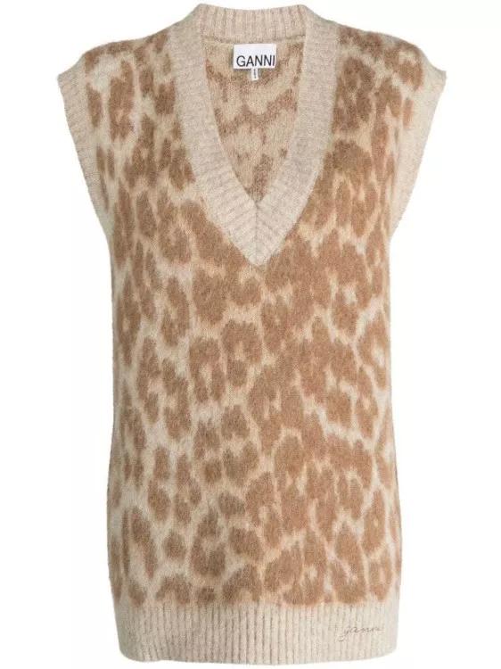 GANNI - Leopard-Jacquard Knitwear Vest - Größe S -