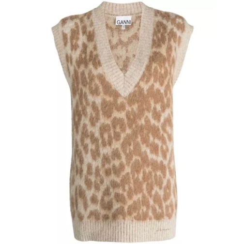 GANNI Leopard-Jacquard Knitwear Vest Neutrals 