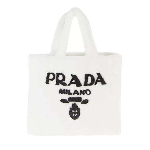 Prada Logo Shearling Shopping Bag White/Black Rymlig shoppingväska