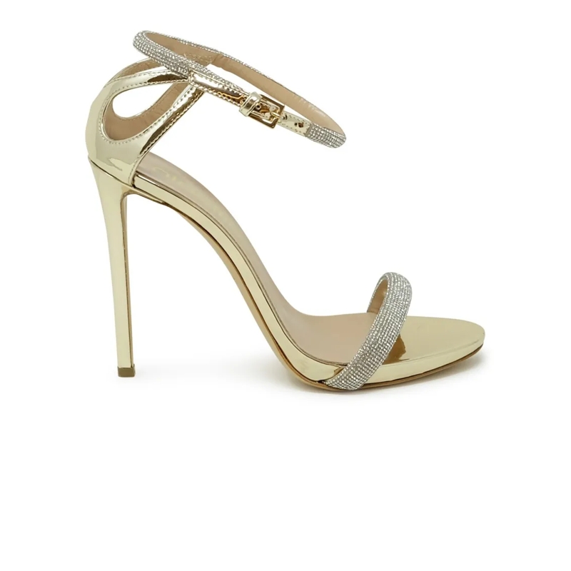 Ninalilou Sandalen Gold Leather Sandals With Swarovski Gold