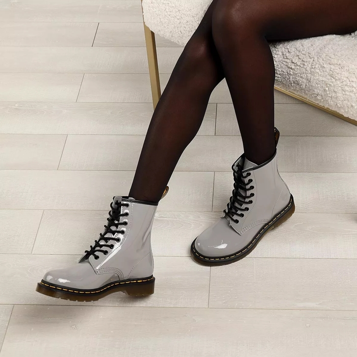 Grey cheap patent boots