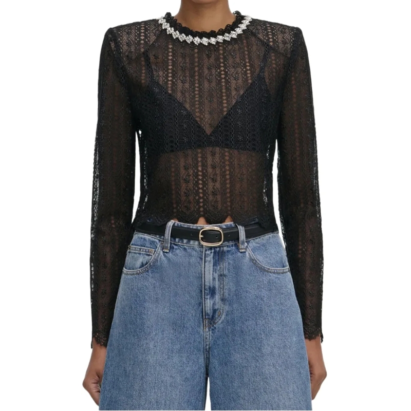 Self Portrait T-Shirt Top Black schwarz