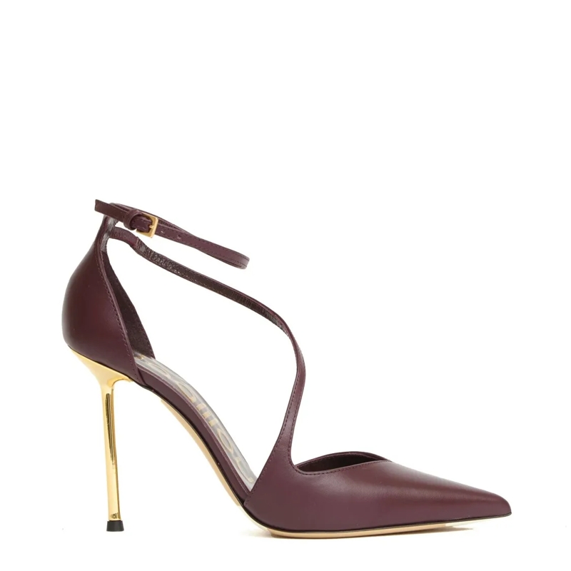 Ninalilou Pumps Burgundy Leather Pumps With Ankle Straps Burgundy