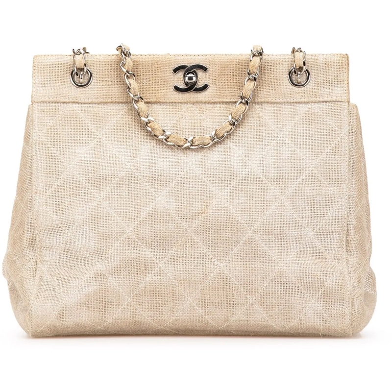 Chanel Fourre-tout CC Stitched Linen Chain Tote braun