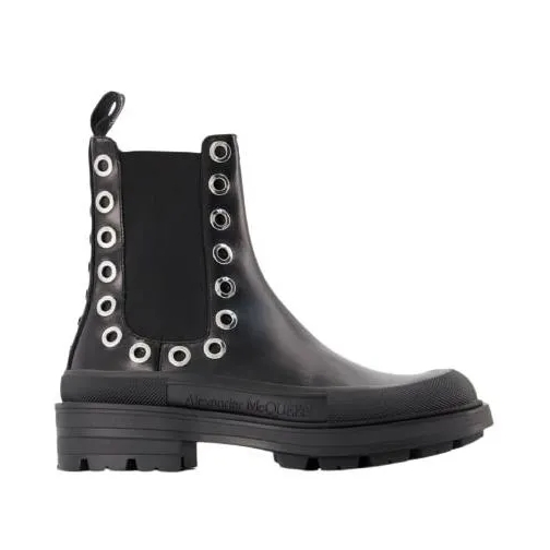 Alexander McQueen Botte Tread Slick Ankle Boots  - Black/White - Leather Black