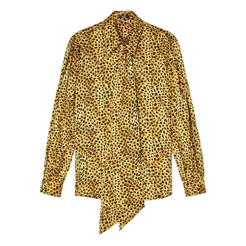 Versace Hemd Gold-Tone Silk Long-Sleeved Top Gold