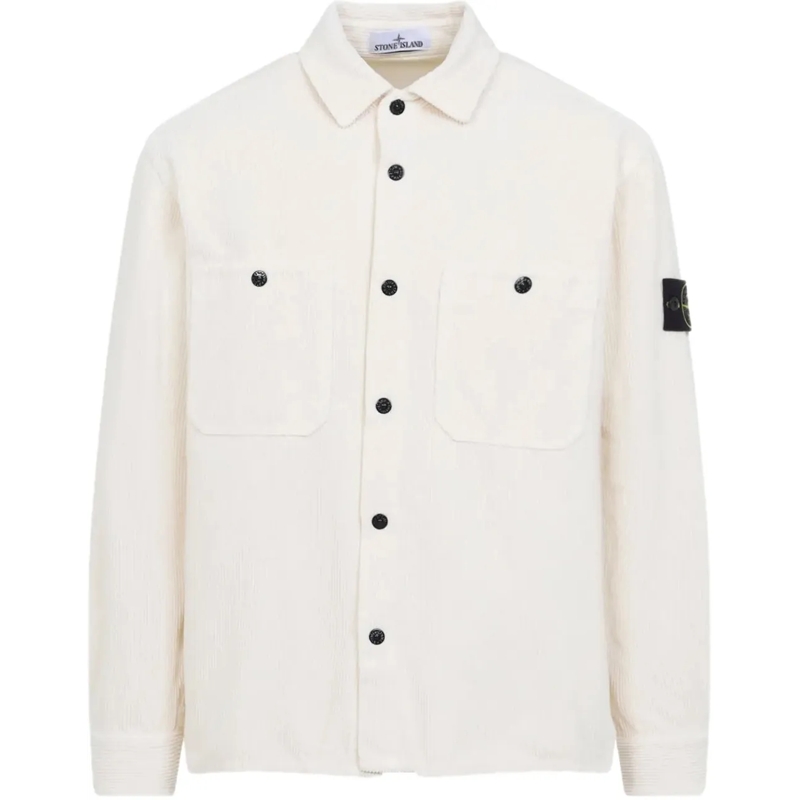 Stone Island Doudoune shirtjacket velours ecru weiß